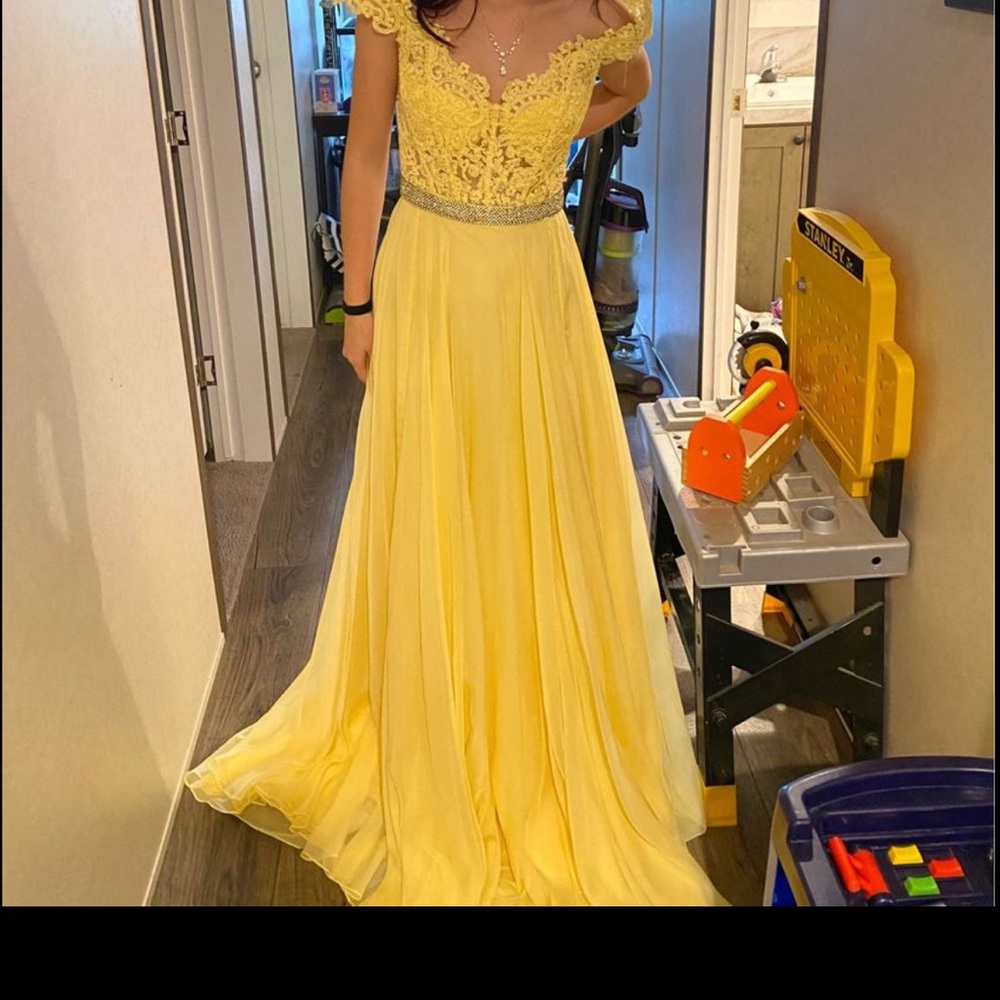 Sherri Hill Yellow Lace Prom Gown
